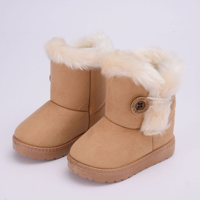 Classic Turned-over Baby Plush Children Boots for Boys Girls 2019 Artificial Fur High Top Keep Warm Kids Shoes Not Smooth C06041