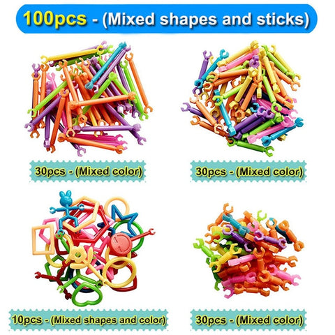 100pcs/lot Smart Stick Building Blocks Kids DIY Toy Safe Plastic Assembled Educational Toys for Children Birthday Gift DK1-100