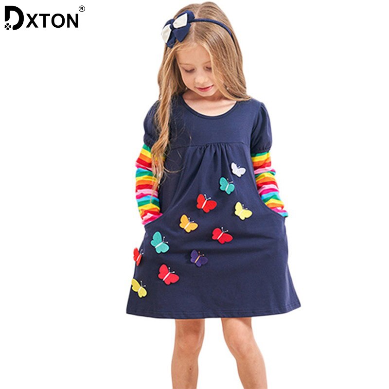 DXTON 2018 New Girls Dresses Long Sleeve Baby Girls Winter Dresses Kids Cotton Clothing Casual Dresses for 2-8 Years Children
