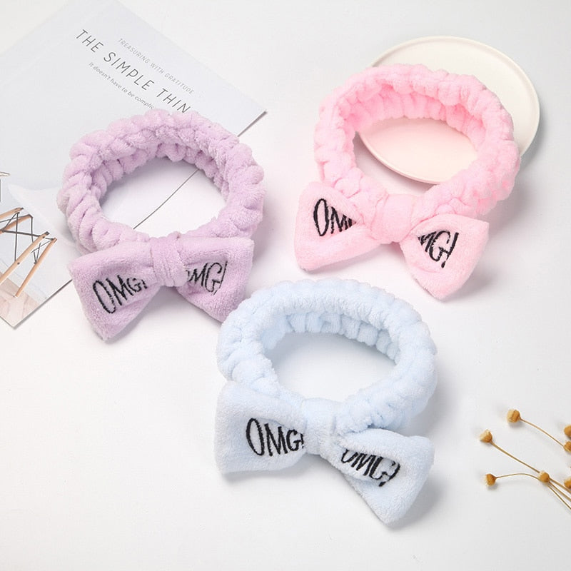 New Colorful OMG Letters Bow Coral Fleece Hairbands For Women Girls Headbands Bandanas Hair Bands Headwear Kids Hair Accessories