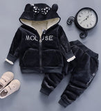 Warm Baby Girls Clothing Set Winter Thick Plush Cotton Clothing Sets For Baby Girls Hoodies And Pants Kids Suit Children Clothes