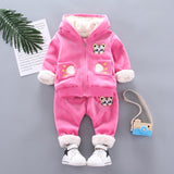 Warm Baby Girls Clothing Set Winter Thick Plush Cotton Clothing Sets For Baby Girls Hoodies And Pants Kids Suit Children Clothes