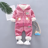 Warm Baby Girls Clothing Set Winter Thick Plush Cotton Clothing Sets For Baby Girls Hoodies And Pants Kids Suit Children Clothes