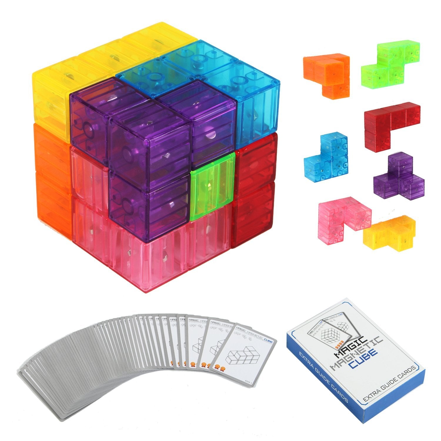 Zhenwei Magnetic Puzzles  7pcs Magnetic Bricks and 54 Smart Cards Braind Toy/Brainteaser Puzzles for Develop Kids Intelligence