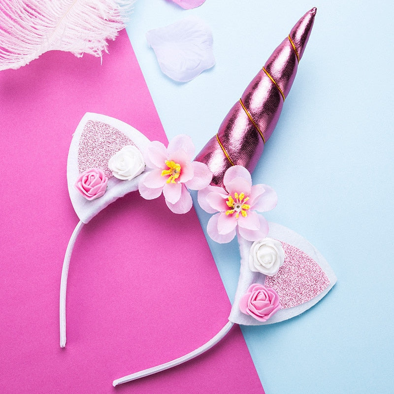 Girls Flower Cat Ears Cute Unicorn Headbands Children Headwear Photo Props Party Hair Hoop Hairbands Kids Hair Accessories