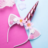 Girls Flower Cat Ears Cute Unicorn Headbands Children Headwear Photo Props Party Hair Hoop Hairbands Kids Hair Accessories