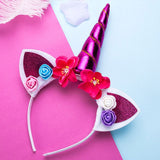 Girls Flower Cat Ears Cute Unicorn Headbands Children Headwear Photo Props Party Hair Hoop Hairbands Kids Hair Accessories