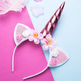 Girls Flower Cat Ears Cute Unicorn Headbands Children Headwear Photo Props Party Hair Hoop Hairbands Kids Hair Accessories
