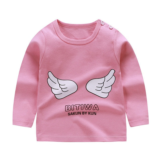 Unisex 6M-5T Autumn Winter Cotton T shirt Cartoon Long Sleeve Baby Boys Girls Tees Kids Children Casual Clothing O-Neck Clothes