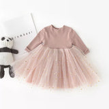 Winter Kids Dresses For Girls Long Sleeve Children Clothing Sequins Stars Tutu Girls Casual School Wear Princess Party Dress