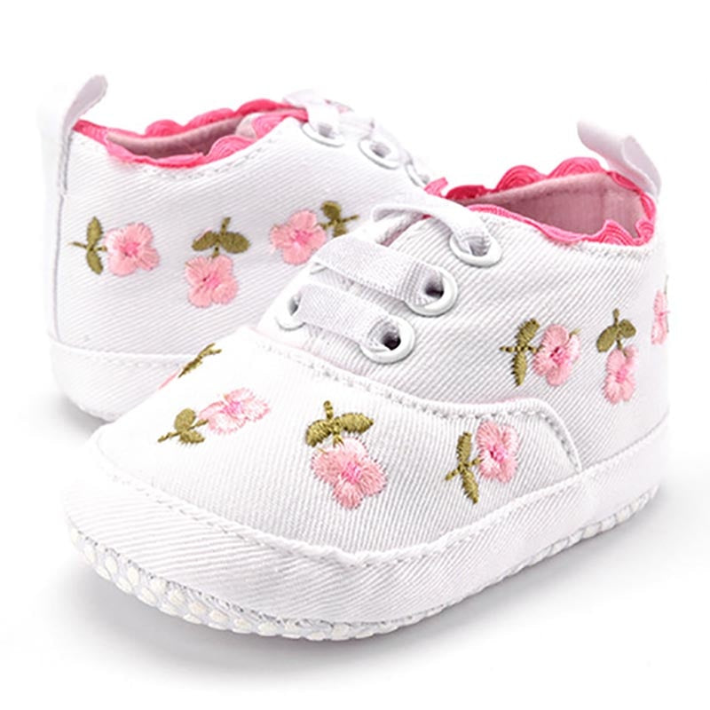 Baby Girl Shoes White Lace Floral Embroidered Soft Shoes Prewalker Walking Toddler Kids Shoes First Walker free shipping